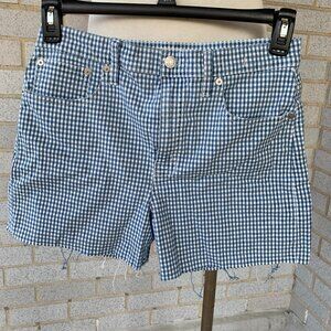 MADEWELL CHECKERED BLUE WHITE HI-RISE DENIM SHORTS WOMENS SIZE 28